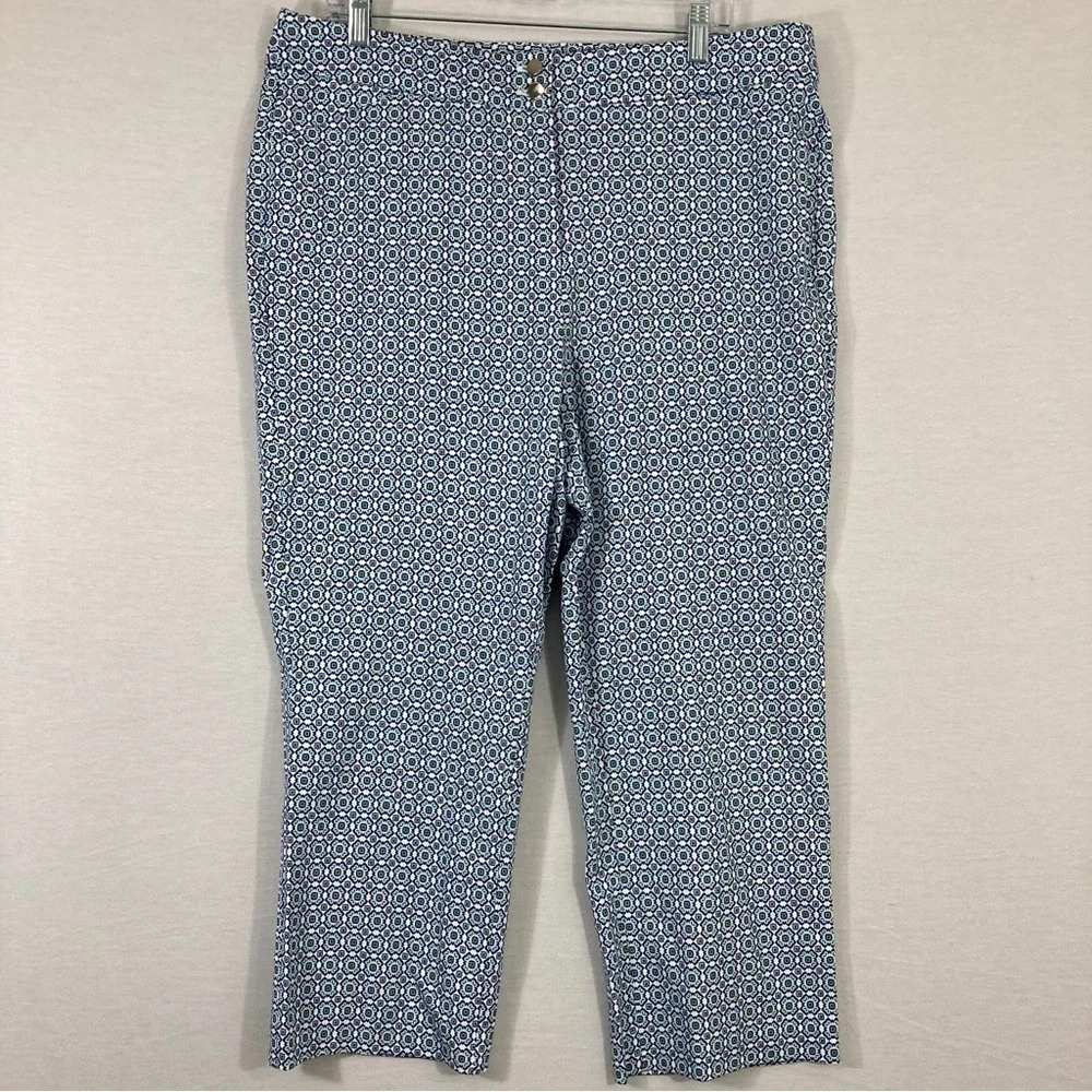 Chico's Blue White Abstract Print Ankle Pants size 14‎